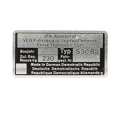 Simson S50B2 Typenschild Blanko Rahmenplakette Herstellertafel DDR-Originalteil 