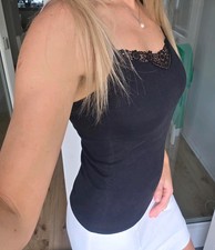 Top Spaghetti-Top Schwarz Gr. S/M Baumwolle Spitze Unterhemd