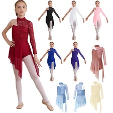 Kinder Mädchen Gymnastikanzug Moderner Tanz Eiskunstlauf Kleid Schildkrötenhals