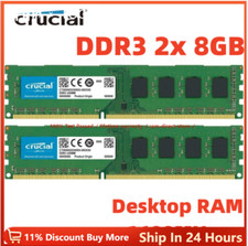 CRUCIAL DDR3 1600MHz 16GB (2x 8GB) PC3-12800 Desktop 240pin DIMM Memory RAM 16G