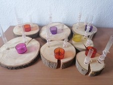 7 x Teelicht und Blumen  Tischdeko Geburtstag, Hochzeit Handarbeit Baumscheibe 