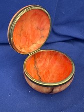 edle alte Naturstein Dose Marmor oder Alabaster ? rosa - rötlich Messingfassung