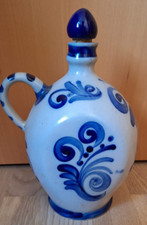 Westerwald Keramik Schnapsflasche Steingut Flasche Handarbeit blau grau