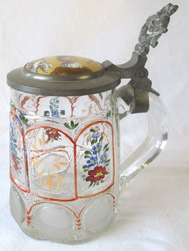 Glaskrug mit zinndeckel - glaskrug,