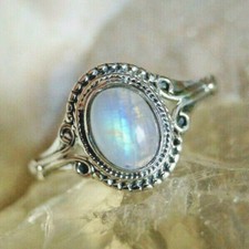 Vintage Design Ring 925er Silber 54 55 56 57 58 59 Mondstein Weiß Bunt Verspielt