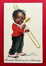 Glückwunsch AK GEBURTSTAG 1927 Trompeter kleiner dunkelhäutiger Junge  ( 112651