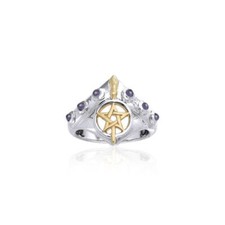 Hexenbesen Pentakel 925 Sterling Silber Ring Magische Wicca Amethyst Schmuck