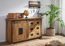 used look Sideboard m. Schiebetür Mango Natur Holz massiv Kommode Schrank