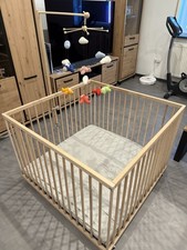 Sämann Laufgitter 100x100cm Holz, Rollen, Matratze, 2 Spannbezüge