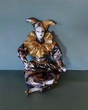 Harlekin sitzend Porzellan Figur Clown Deko Puppe, Vintage