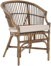 Gestäbter Rattansessel aus Natur-Rattan mit Polster Rattanstuhl Armlehne (Grau)