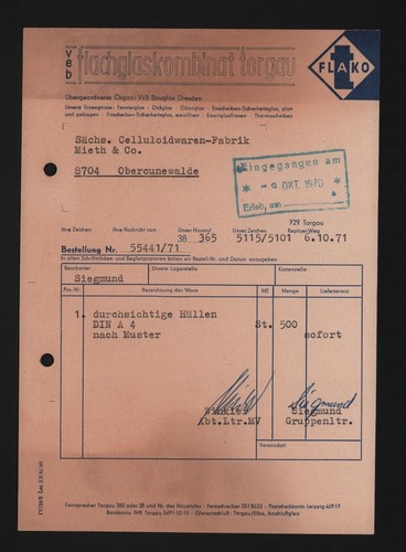 Torgau rechnung 1971 veb - torgau,, 1971,
