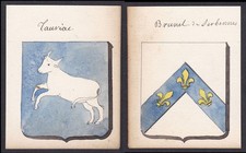 19. Jh. Lauris Brunnel Derbonne Frankreich Wappen Adel coat of arms Aquarell