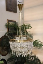 ANTIKER BÖHMISCHER KRISTALL-LEUCHTER GOLD MESSING UM 1950