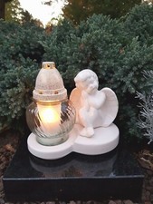 Grablaterne Grablampe Grableuchte  Grablicht Grabstein Keramik Engel Neu