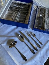 Vintage Besteck für 12 Personen, versilbert 90/45, 48 Teile plus Saucenkelle