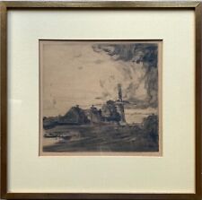 Radierung Alexander Eckener Landschaft windmühle Alte Katen 1921 Holstein