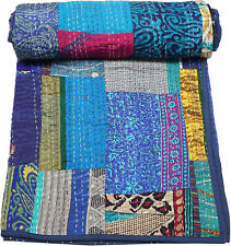 Vintage Patchwork Kantha Tagesdecke Indisch Handarbeit Quilt Überwurf Seide B...