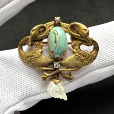 Jugendstil Schwan Brosche 14k