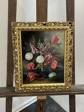 BLUMENSTILLLEBEN IN VASE ÖL / HOLZ H.BODE (20. Jh.) FLORENTINER GOLDSTUCKRAHMEN