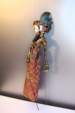 72 cm Holz Marionette Bali, Stabmarionette ELEFANTENHÜTERIN Holzpuppe m. Elefant