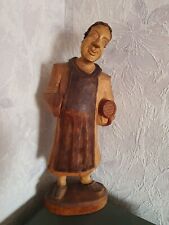 Holzfigur Geschnitzt Mönch mit Bierfass Alt Braun Holz Nachlass Unikat 