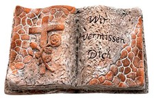 Grabschmuck Deko Trauer Kreuz auf Buch Keramik Ca. 22 x 14,5 x 5 cm Grab Stein