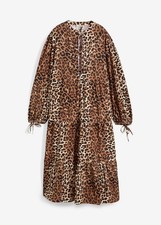 Neu Midikleid Gr. 50 Natur Schwarz Damen-Kleid Langarmkleid Casual-Dress