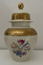 Rosenthal Deckelvase - Cremefarbenes Porzellan - Florales Dekor - Krone + R