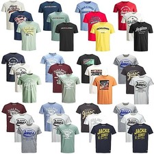 Jack & Jones 3er Pack Herren T-Shirt Slim Fit Logo Print Shirts Set Rundhals