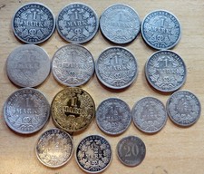 10 x 1 Mark, 5 x ½ Mark, 1 x 20 Pfennig Kaiserreich Silber.