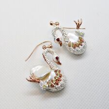 Perle Rhodolith Peridot Ohrhänger SCHWAN 925 Silber 585 Roségold vergoldet