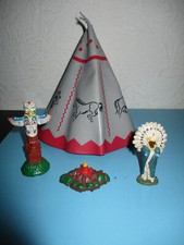 Seltener DDR Spielzeug Indianer Häuptling - mit Zelt , Totempfahl & Lagerfeuer