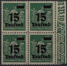 Dt. Reich 279 az ** 5 T/40 Mk. KARTONPAPIER VIERERBLOCK, geprüft KW 160,- €