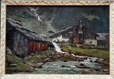 Otto Gampert *1842 Ottenbach / +1924 Zürich Bergbauernhof mit Mühle a Wasserfall