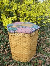 Wäschekorb Hocker - Sitz Korb mit Deckel  DDR - Korbgeflecht gepolstertem Deckel