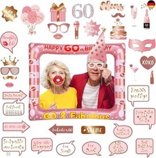 40Pcs Aufblasbarer Fotokabine Rahmen und Requisiten 60.Geburtstag,Fotoautomat