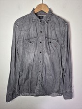 Replay Jeanshemd Herren Large schwarz grau Perlen Druckknöpfe Western Cowboy LS