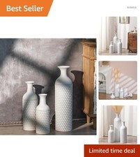 Große weiße Bodenvase Set Metall 3 Stück moderne Wabenstruktur vielseitig