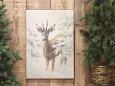 Chic Antique Bild mit Reh Druck auf Leinen mit Holzrahmen 53x77cm Winter Vintage