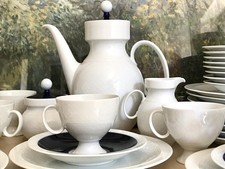 Ak Kaiser Porzellan Kaffeeservice 12 Personen Design weiß kobaltblau mit Relief