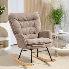 HOMCOM Schaukelstuhl Schwingsessel mit Chenilleoptik für Schlafzimmer Braun