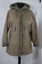 100% LEDER + LAMMFELL Luxus Winter Mantel Jacke mit Kapuze Beige Größe 42/44 TOP