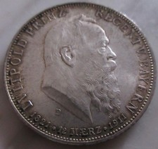 MDS DEUTSCHES REICH KAISERREICH BAYERN FÜNF 5 MARK 1911 D "LUITPOLD", SILBER #Z