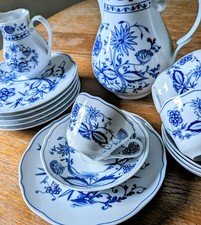 Kahla / Triptis Zwiebelmuster Kaffeeservice Porzellan blau weiß 6 Pers.