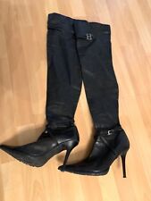 Schwarze Overknee Stiefel, Gr 38 (wie 39), Gummisohle, 10 cm Absatz