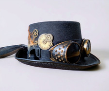 Karnevalsaccessoire, Hut, Zylinder, Zahnräder, Feder Viktorianisch, Steampunk
