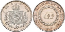 Brasilien Brazil 500 Reis 1867 Pedro II., 1831-1889  5,3g Original Münze #BFC143