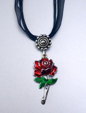 Trachtenschmuck Trachtenkette Organza Band Wies'n Oktoberfest Rosen Anhänger Neu