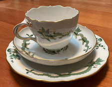 Meissen Porzellan Kaffeegedeck 3tlg, reicher grüner Hofdrache,Gold, 1.Whl